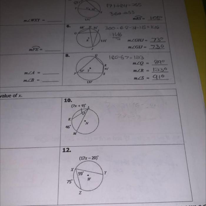 Unit 10 circles homework 5 inscribed angles