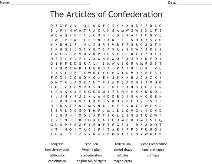 Articles of confederation word search