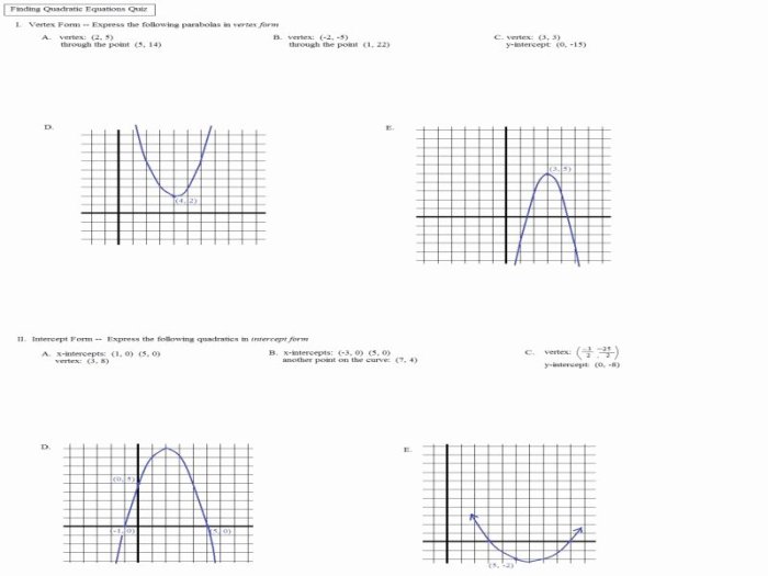 Quadratic functions and transformations worksheet